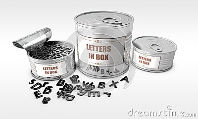 Tin can with letters of the alphabet inside Stock Photo