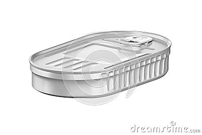 Tin can for new design with text, 3d rendering, template, view of fish canned in silver oval container closeup Stock Photo