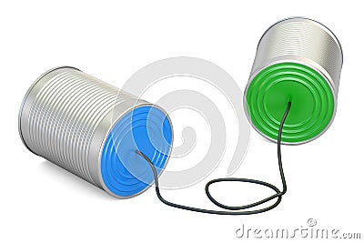 Tin can phone, 3D rendering Stock Photo