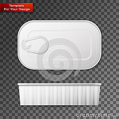 Tin can with ring pull side, top and bottom Vector Illustration