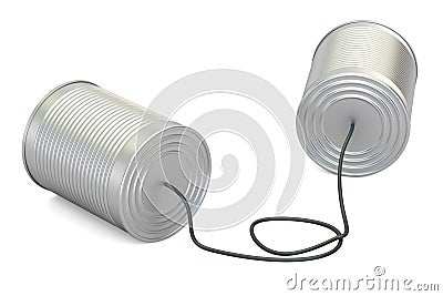 Tin cans telephone, 3D rendering Stock Photo