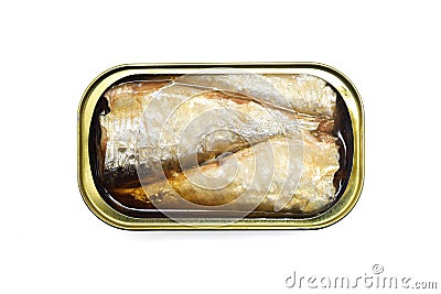 Tin sardines isolated on white Stock Photo