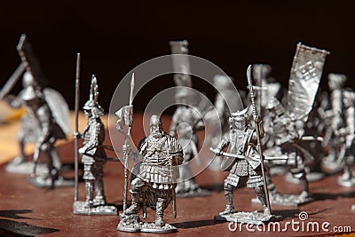 Tin soldiers. A toy soldier made of metal. Close up Stock Photo