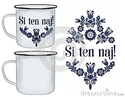 Tin tea mug with Slovak ornament Stock Photo