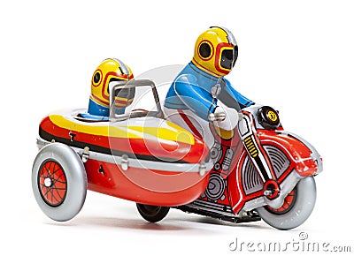 Tin toy sidecar motorcycle Stock Photo