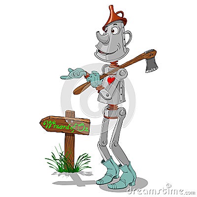 Tin woodman points the way to the wizard of Oz Vector Illustration