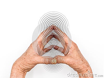 Tingling and numbness in fingertips of Asian man with diabetes. Finger sensation, hand and nerves problems. Fine touch and Stock Photo