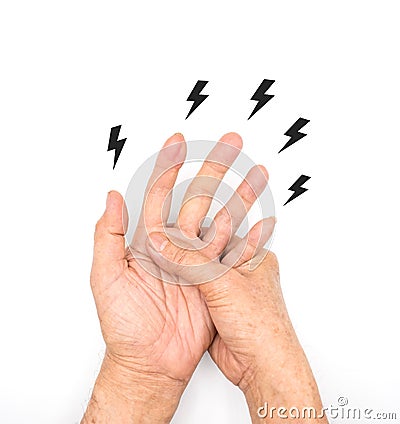 Tingling and numbness in hands of Asian young man with diabetes. Finger sensation problems. Hand nerves problems Stock Photo