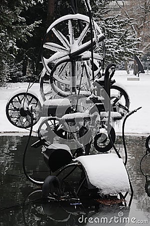 Tinguely Sculpture In Winter Editorial Stock Photo
