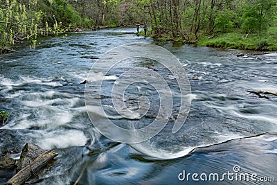 Tinker Creek Trout Stream with Two Fishermen - 2 Stock Photo