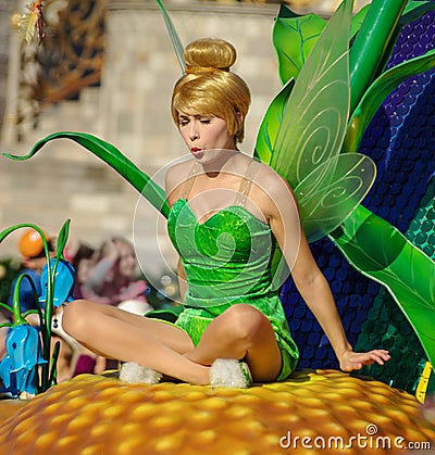 Tinkerbell in the Parade at Walt Disney World. Editorial Stock Photo