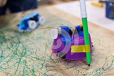 Tinkering trash toys activities. STEAM activity for classroom. B Stock Photo