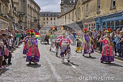 Tinkus dancers at the Annual Carnival in Bath, United Kingdom. Editorial Stock Photo