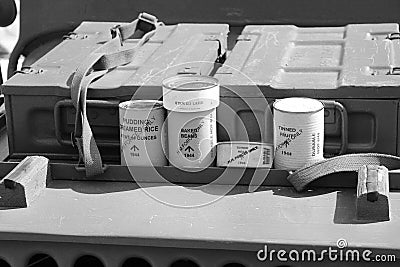 Tinned canned army soldier rations world war two Editorial Stock Photo