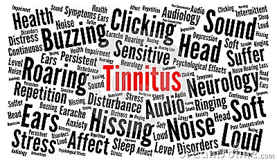 Tinnitus word cloud concept Cartoon Illustration