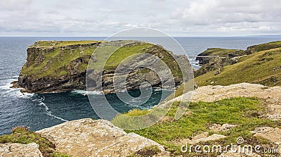 Tintagel Castle - Beautiful view of the mountains and the sea Editorial Stock Photo