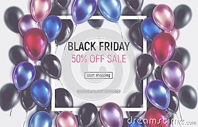 Tinted Black Friday sale banner with realistic balloons Vector Illustration