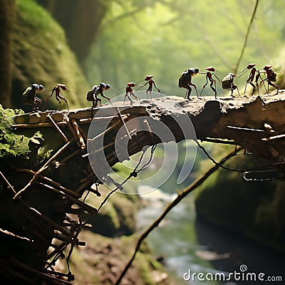 A group of bugs walking on a bridge Stock Photo