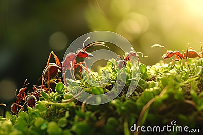 Tiny Ants macro grass. Generate Ai Stock Photo