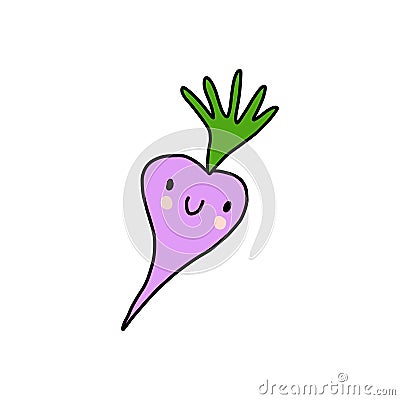 Tiny beetroot smiling vegetable hand drawn illustration Vector Illustration