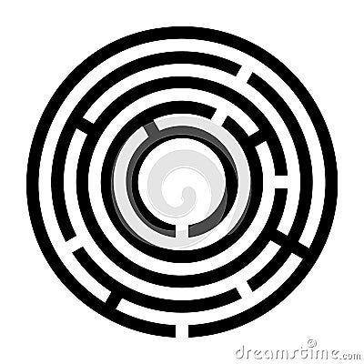 Tiny black circular maze, radial labyrinth Vector Illustration