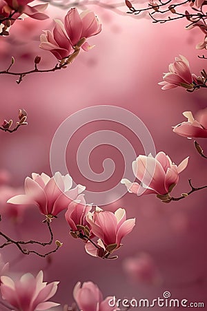 Tiny branches with pink cherry blossoms, empty field with space for your own content, banner. Flowering flowers, a symbol of Stock Photo