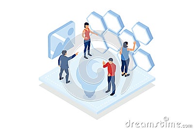 Tiny business people. RACI matrix, responsibility assignment matrix, linear responsibility chart concept.isometric vector modern Vector Illustration