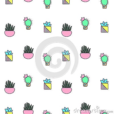 Tiny cactus and succulent seamless pattern. Green plants pattern tile Stock Photo