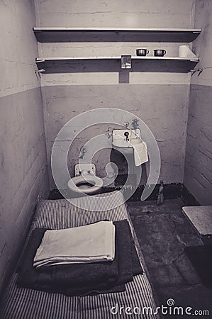 A Tiny Cell in the Famous Alcatraz Prison Stock Photo