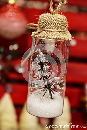 Tiny Christmas tree in a bottle ornament Stock Photo