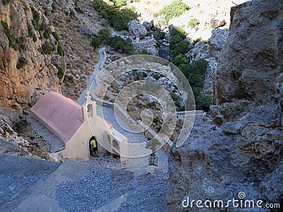 The tiny church in the pass of the mountains of Crete in Greece Editorial Stock Photo