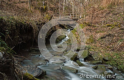 TIny creek in the valley called Helletal in the german city Winterberg Stock Photo