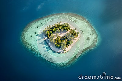 Tiny desert island with palm trees in the sea, top view, generative ai Stock Photo