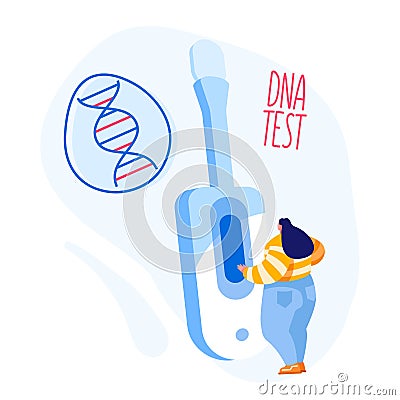Tiny Female Character Stand at Huge Device for Sampling Express Dna Test to Determine Presence of Contagious Disease Vector Illustration