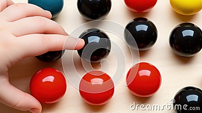 Tiny fingers explore the smooth surface of a sensory wand, promoting visual and tactile stimulation Stock Photo