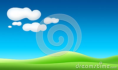 Tiny green landscape illustration with clouds Stock Photo