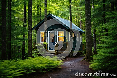 a tiny home nestled in a green forest Stock Photo