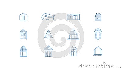12 Tiny House Icons Vector Illustration