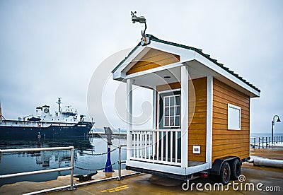 Tiny house shed on wheels near lake michigan Editorial Stock Photo