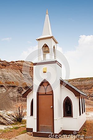 Tiny Little Church in Drumheller, Alberta, Canada Stock Photo