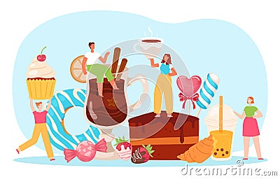 Tiny people with cake and bakery concept Vector Illustration