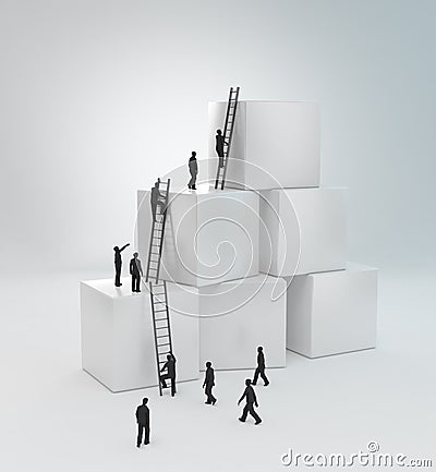 Tiny people climbing ladders Stock Photo