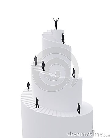 Tiny people climbing spiral tower Stock Photo