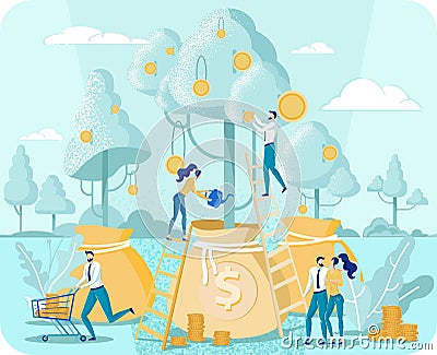 Tiny People Collecting Investment Income Metaphor Vector Illustration