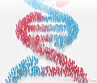 Tiny people forming a DNA helix Stock Photo