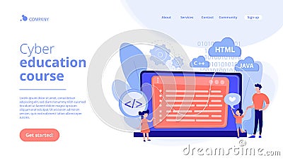 Computer programming camp concept landing page. Vector Illustration