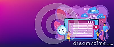 Computer programming camp concept banner header. Vector Illustration