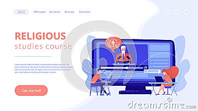 Theological lectures concept landing page. Vector Illustration
