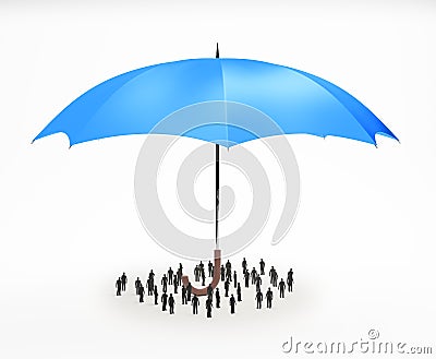 Tiny people under an umbrella Stock Photo