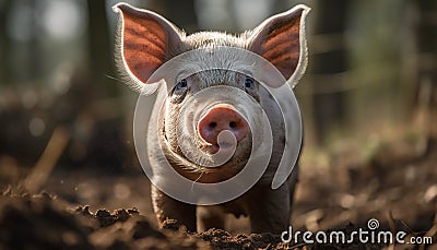 Tiny piglet grazes on lush green meadow generated by AI Stock Photo